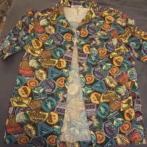 Walt Disney World Park ride patches Vibrant Multicolor Graphic Button Down Shirt
